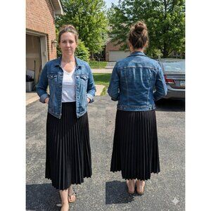 Vintage Carriage Court Fit Black Pleated Midi Skirt Size 16 Elastic Waist 80s